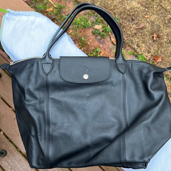 Longchamp Handbags - Longchamp Le Pliage Cuir Leather Tote Black